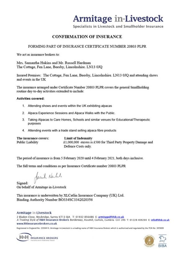 Public Liability and Stall Holders Insurance Big Sky Alpacas